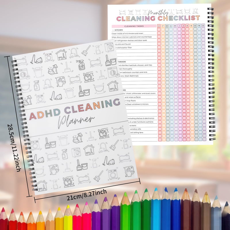 ZIYIZE ADHD Cleaning Plannerâ€Œ, Cleaning Plan Schedule and Checklistâ€Œ for Adults and Teens, Adhd Cleaning and Organizing Planner, Daily Weekly Monthly Checklist for Home, Reusable â€ŒDIY Household Cleaning Plannerâ€Œ - Image 2