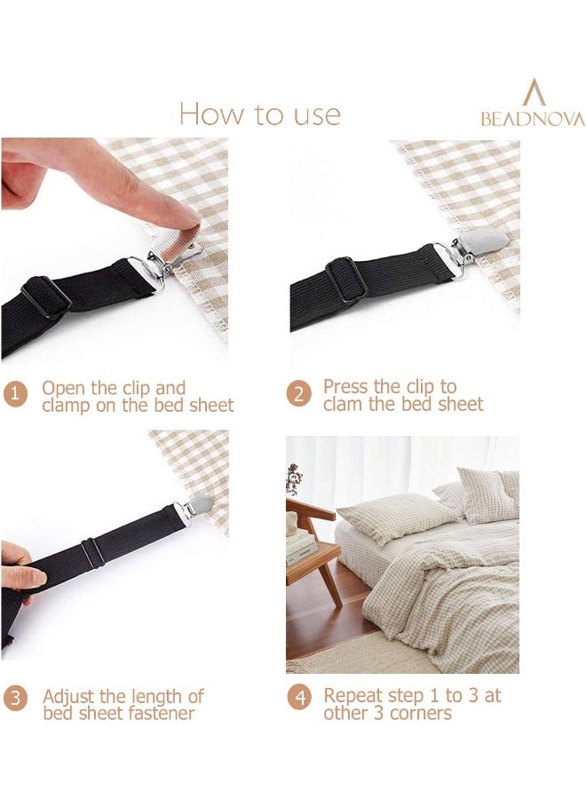 BEADNOVA Bed Sheet Straps 4 Pcs Bed Sheet Holders Fitted Sheet Clips Adjustable Sheet Suspenders Mattress Fasteners - Image 4
