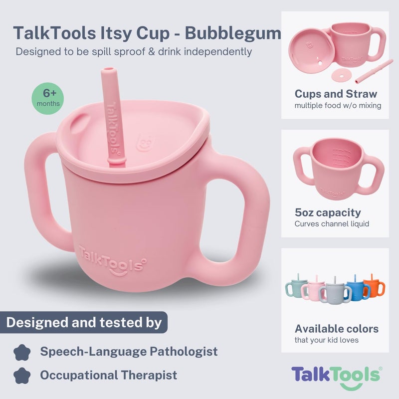 TalkTools ITSY Silicone Training Cup â€“ Mini Straw Cup for Baby - Anti Leak, Spill Proof and BPA Free Cup with Straw Insertion for Kids (Bubblegum) - Image 3