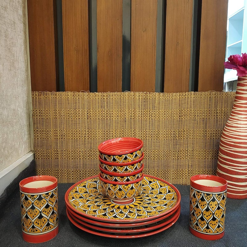 Caffeine Ceramic Handmade Orange Morocco Combo Dinner Set (10 pcs.) - Image 1