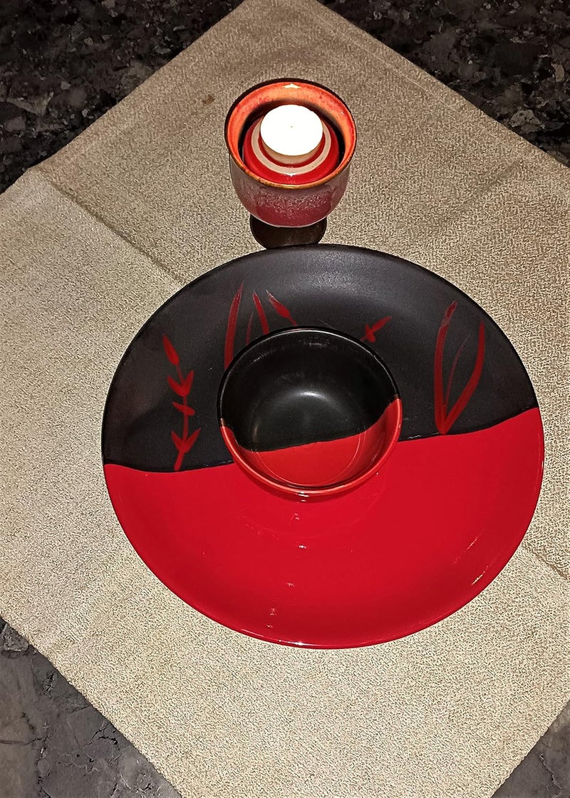 Caffeine Ceramic Handmade Red & Black Combo Dinner Set 2 pcs. (1 Dinner Plate,1 Katori Bowl) - Image 3
