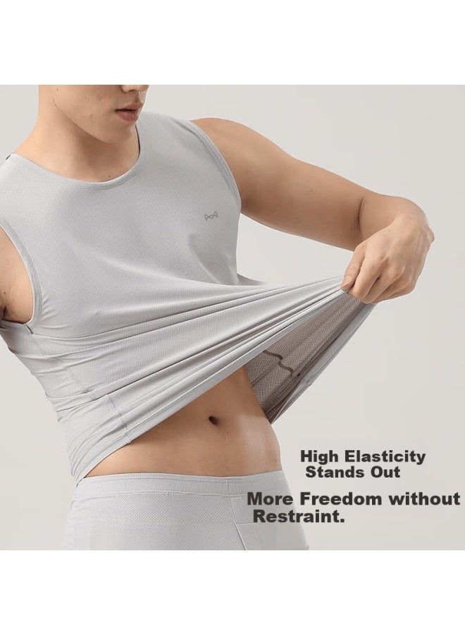 Ice Silk Mesh Tank Top For Men, Summer Lightweight Undershirt, Casual Versatile Sports Sleeveless Vest, Sleeveless Undershirt - Image 3