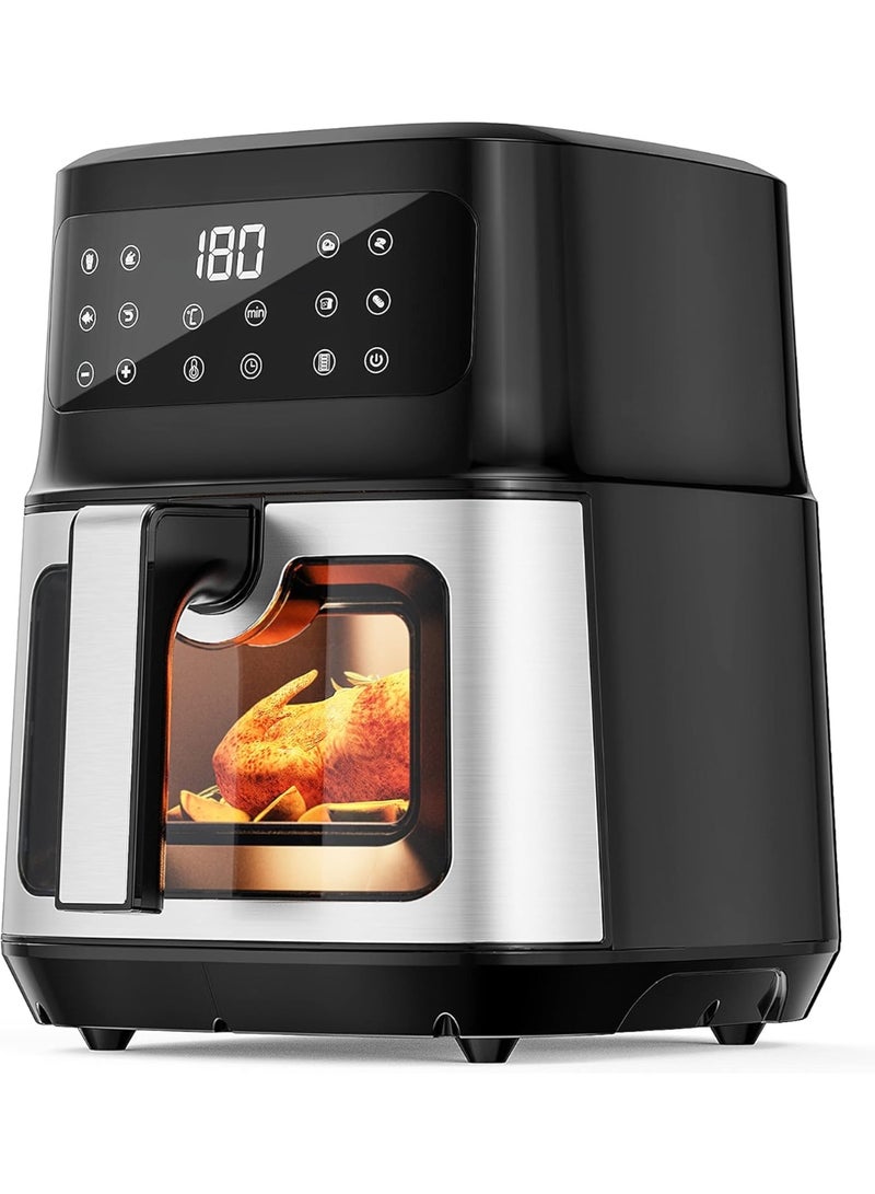 Home Plus Digital Air Fryer, 5L Capacity, Touch Screen Control, LED Display, Viewing Window, Black and Silver - Image 1