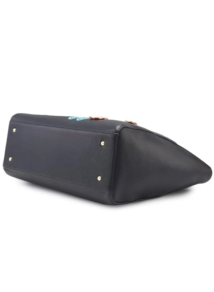CAPRESE Caprese Erica Tote Medium Black – Kiara exclusive floral design, spacious interior, middle compartment, trendy shoulder bag for office and daily use