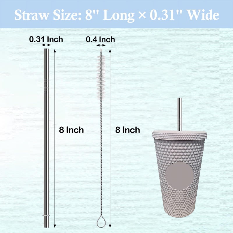 QUVIAE 8 Inch Stainless Steel Straws Replacement for Starbucks Cold Cup 16 oz, 6 PCS Straight Reusable Metal Straw with Cleaning Brush, 8" X 0.31" Compatible with Mason Jar Tumblers - Image 2
