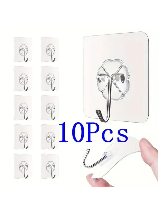 10 قطع خطافات حائط ذاتية اللصق بتصميم زهري، مقاومة للماء، بلاستيكية للحمام والاستحمام والمطبخ - Image 1