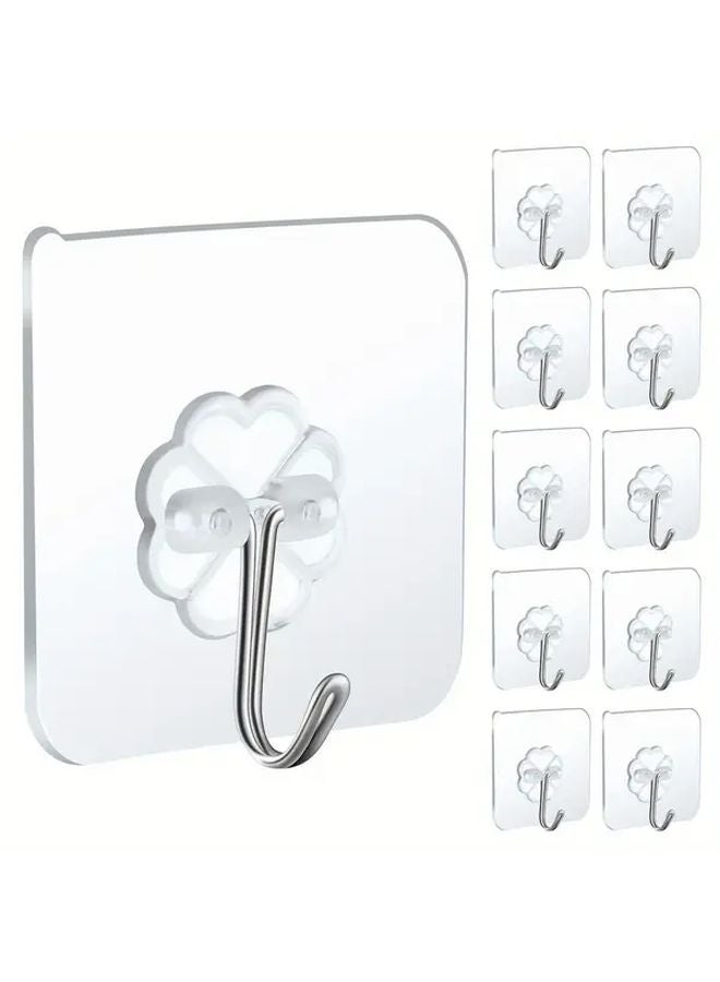 10 قطع خطافات حائط ذاتية اللصق بتصميم زهري، مقاومة للماء، بلاستيكية للحمام والاستحمام والمطبخ - Image 2