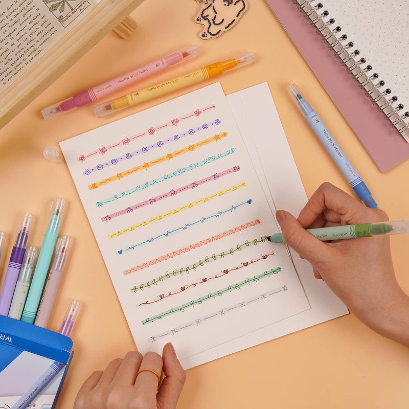 WRITECH أقلام تمييز WRITECH ذات طرفين: أقلام ملونة عتيقة ذات طرف رفيع وطرف مائل، مجموعة متعددة الألوان بدون تسرب أو تلطيخ لتسليط الضوء على الكتاب المقدس والتدوين، 12 لون متنوع - Image 5