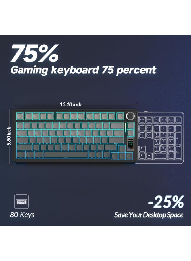 AULA لوحة مفاتيح الألعاب الميكانيكية اللاسلكية S75 Pro ثلاثية الوضع 75% مع إضاءة خلفية RGB قابلة للتبديل الساخن وشاشة ومقبض، مفاتيح Star Vector، أغطية مفاتيح PBT، صوت كريمي لجهاز الكمبيوتر/اللابتوب/الماك - Image 2