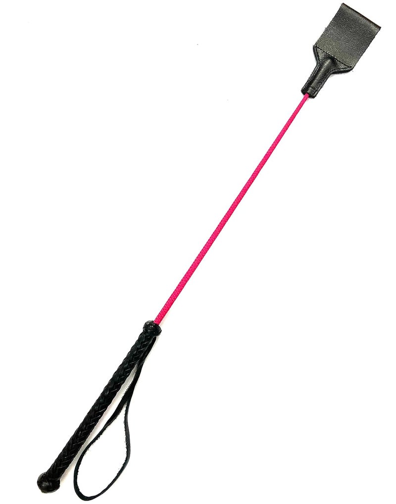 PETS TRIANGLE 25 Inches Leather Horse Riding Stick & Dog Tranining Stick with Stitching Leather Flapper (Fuchsia) - Image 2