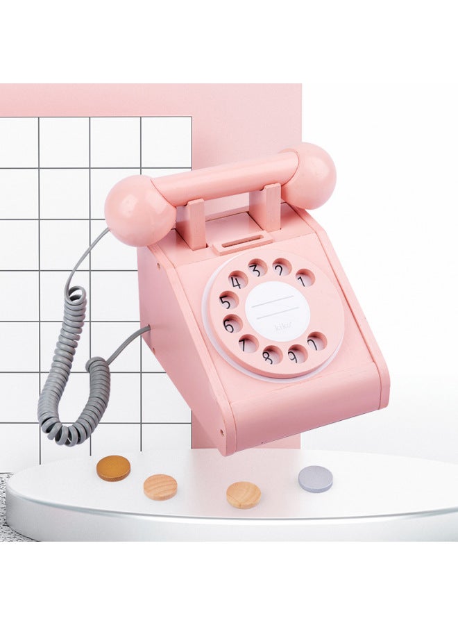 Simulated Wooden Style Telephone Toy Early Education Intelligence Enhancement Fun Role Play For Boys Girls Birthday Gift Set-Color:HBE-simulation Telephone (yellow) 0.9 - Image 2