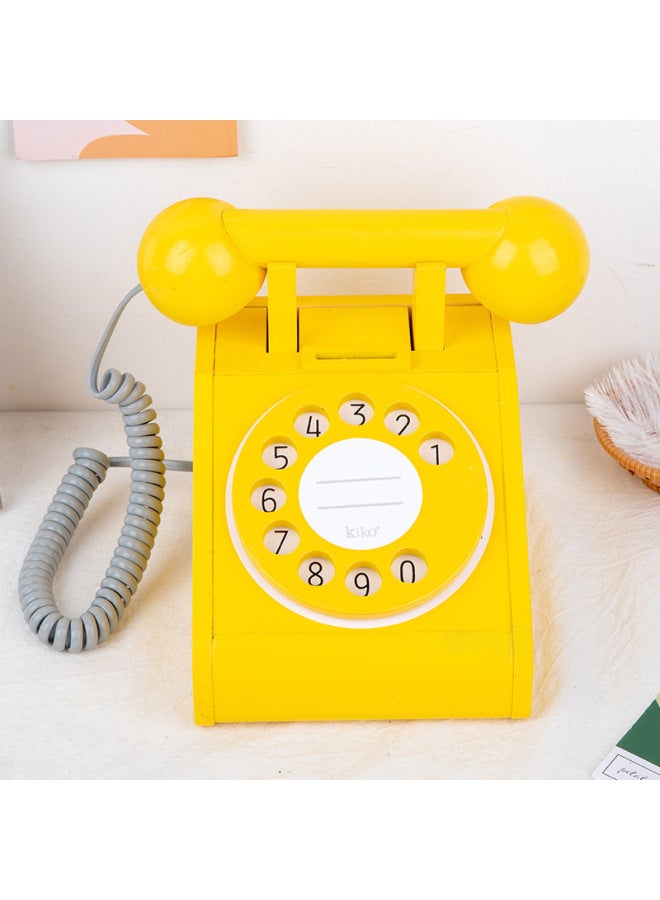 Simulated Wooden Style Telephone Toy Early Education Intelligence Enhancement Fun Role Play For Boys Girls Birthday Gift Set-Color:HBE-simulation Telephone (yellow) 0.9 - Image 5