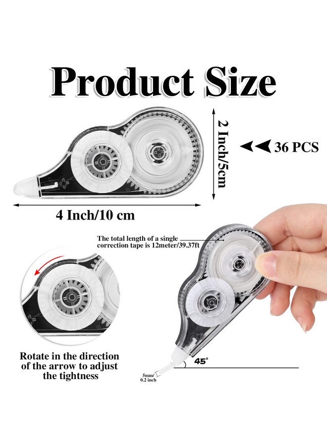 بيسارمي شريط تصحيح أبيض من BESARME، عبوة من 36 شريطًا، طول كل شريط 39 قدمًا، شريط تبييض سهل الاستخدام، أداة تطبيق للتصحيحات الفورية، بكرة تبييض للطلاب، لوازم مكتبية، 1/5 × 472 بوصة - Image 2