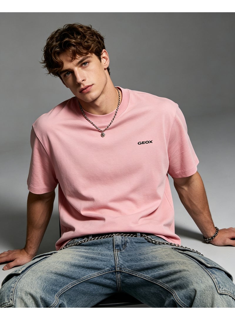 GEOX Unisex Crew Neck Short Sleeve T‑Shirt, Modern Urban Everyday Top For Men Women, Pink - Image 2