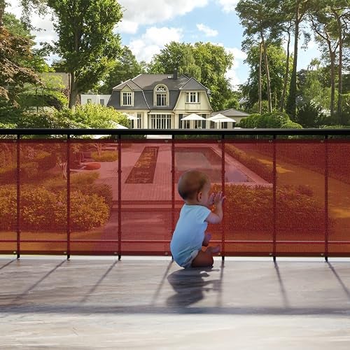 HIPPO Baby Safety Net for Balcony Child Protection Stairway Safety Net Railing Guard for Kids Staircase Protector with Tie-Cords Breathable Fabric Indoor Outdoor Use (1MTX5MT, Brown) - Image 2
