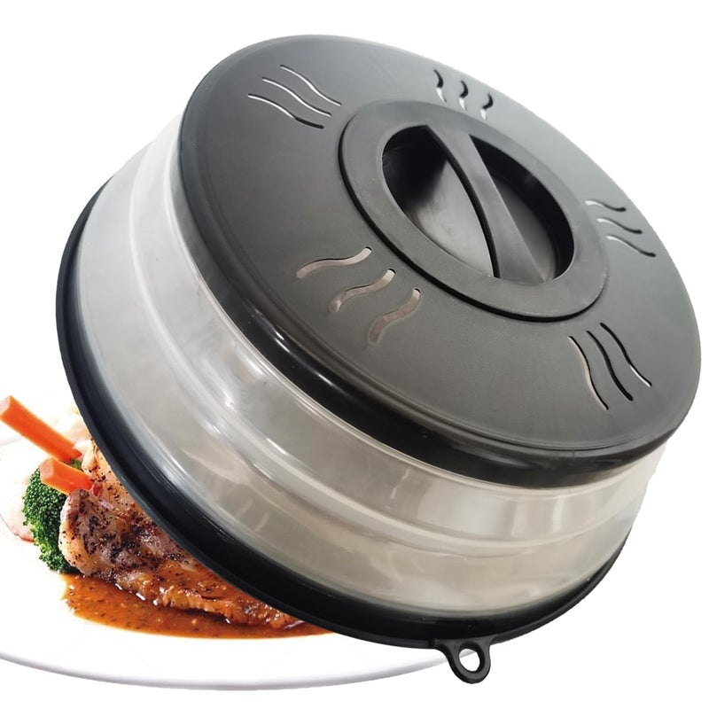 XGHJ Microwave Splatter Cover Collapsible Vented for Food, Splatter Guard & Colander Kitchen Gadget for Fruit Vegetables Microwave Plate Cover with Hook Hole, Dishwasher-Safe BPA-Free Silicone (Black) - Image 1