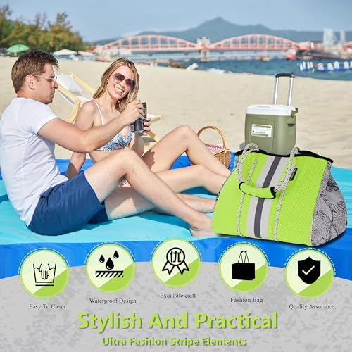 QOGiR Neoprene Multipurpose Beach Bag Tote with Inner Zipper Pocket (Shiny Green, Large) … - Image 4