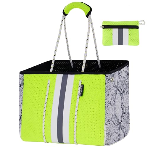 QOGiR Neoprene Multipurpose Beach Bag Tote with Inner Zipper Pocket (Shiny Green, Large) … - Image 1