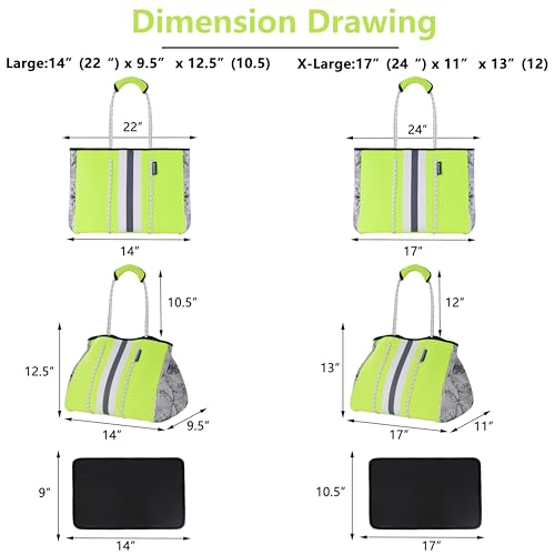 QOGiR Neoprene Multipurpose Beach Bag Tote with Inner Zipper Pocket (Shiny Green, Large) … - Image 2
