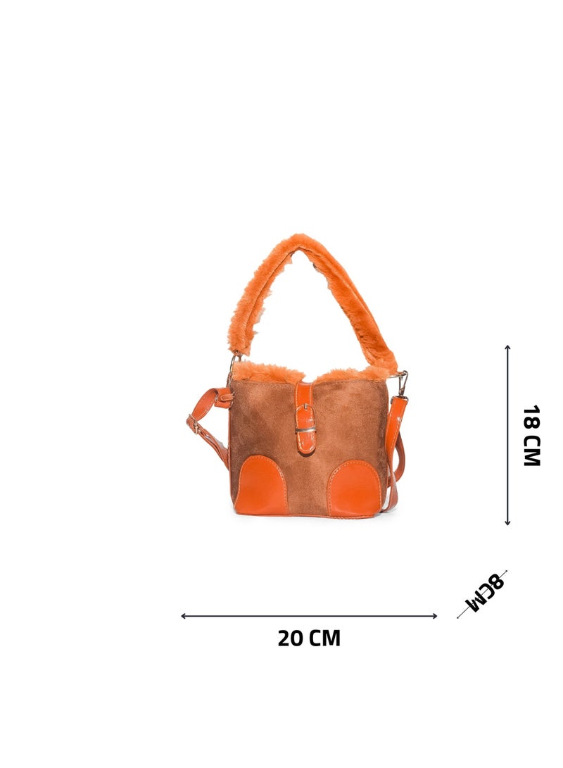 Women’s Suede Shoulder Bag with Fur – Chic Winter Style - Image 4