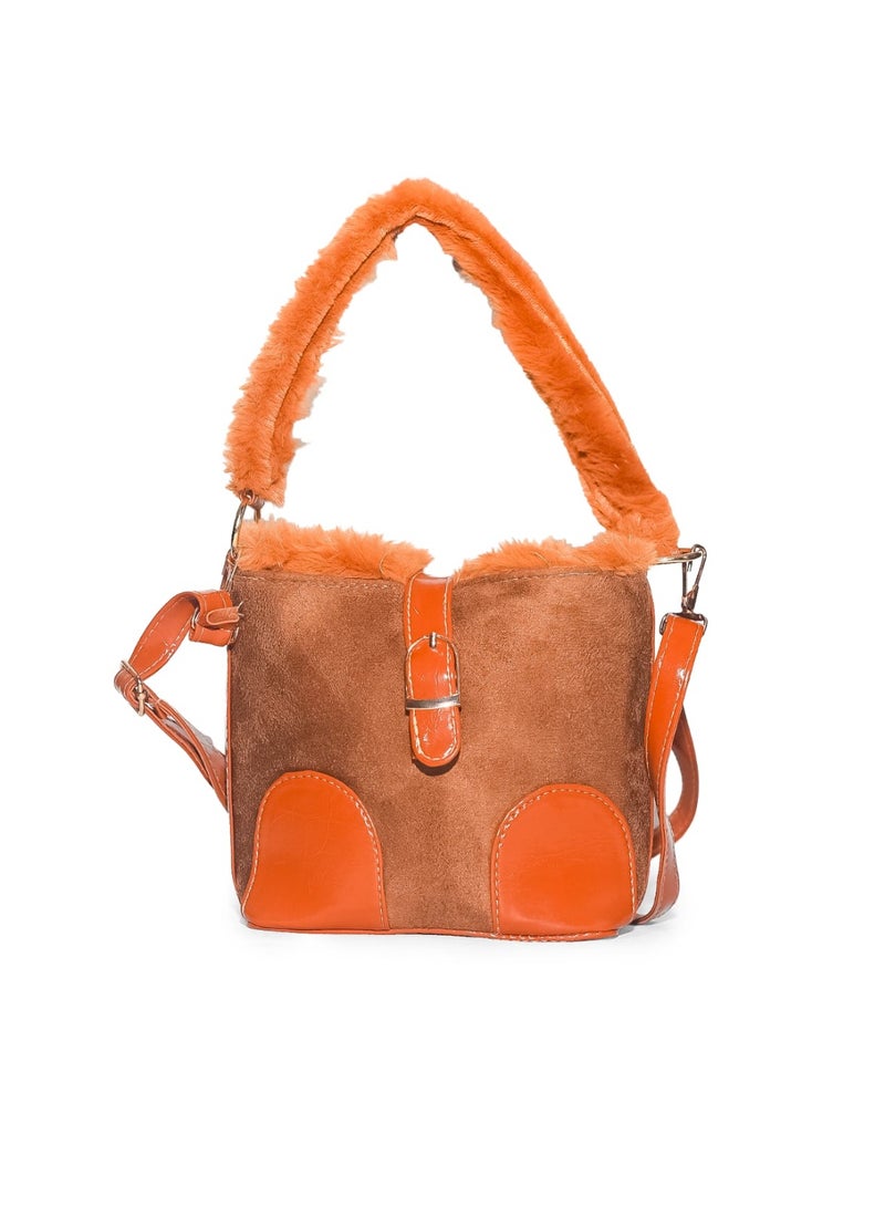 Women’s Suede Shoulder Bag with Fur – Chic Winter Style - Image 1