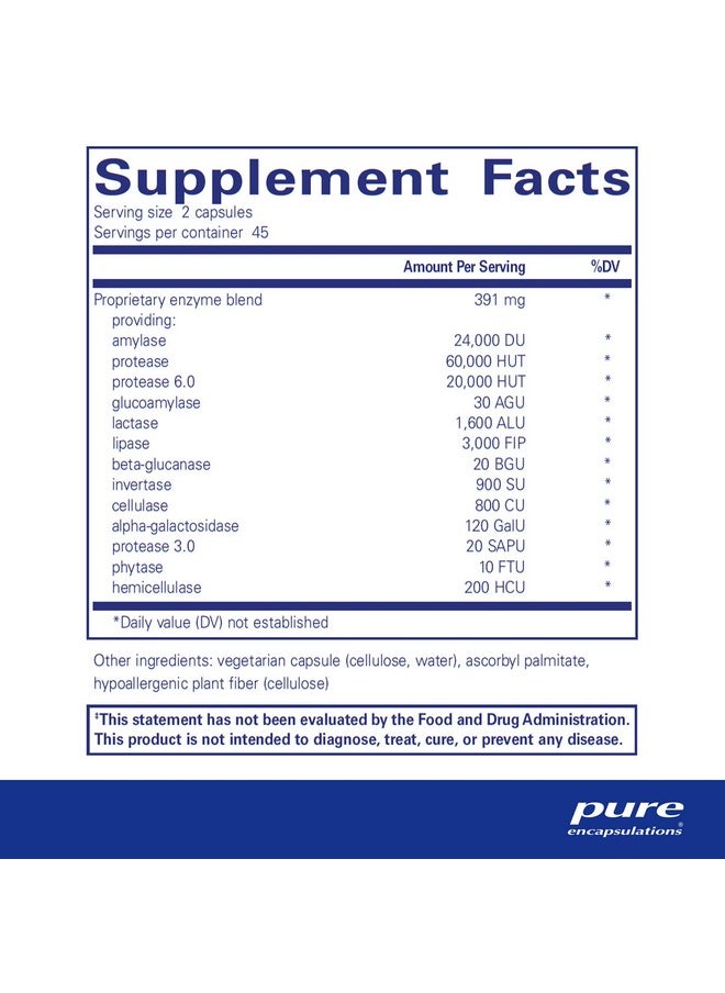 Pure Encapsulations - Digestive Enzymes Ultra ; Supplement To Aid Proteins And Carbohydrates For Digestion* ; 90 Capsules - Image 1