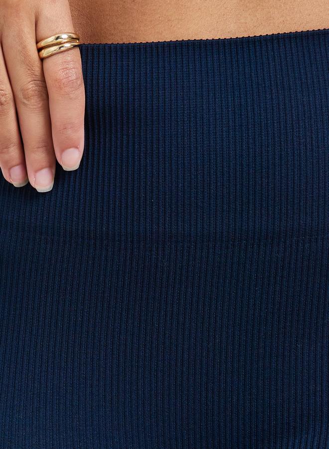 Styli Active Navy Blue Rib Textured Scrunch Back Leggings - Image 3