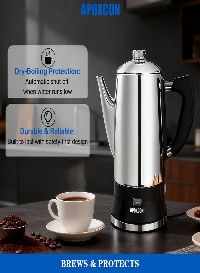 APOXCON Electric Coffee Percolator Stainless Steel Coffee Maker with Tough Glass Knob Classic Coffee Pot with On/OFF Switch Keep Warm & Cordless Serve No Aluminum (12 Cup) - Image 5