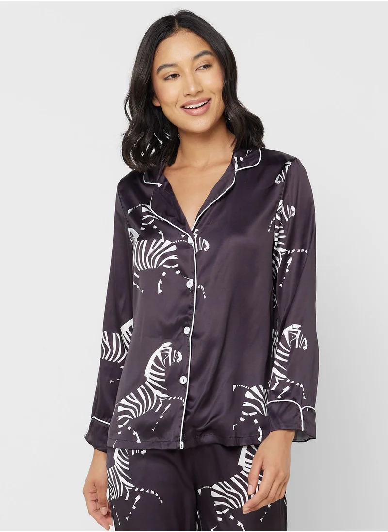 جينجر Zebra Print Shirt & Pyjama Set