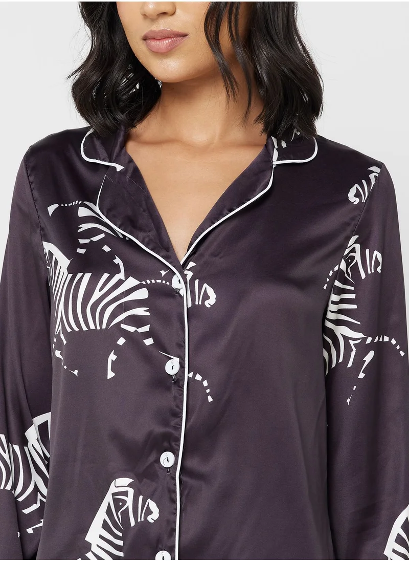 جينجر Zebra Print Shirt & Pyjama Set
