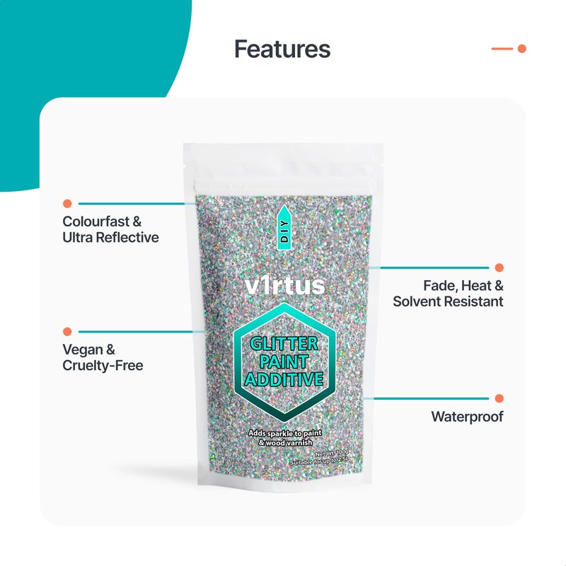 v1rtus Holographic Silver Glitter Paint Additive 200g (7oz) with 2 x Buffing Pads | Sparkle Glitter for Wall Paint, Interior Exterior, Paint Additive - Image 3