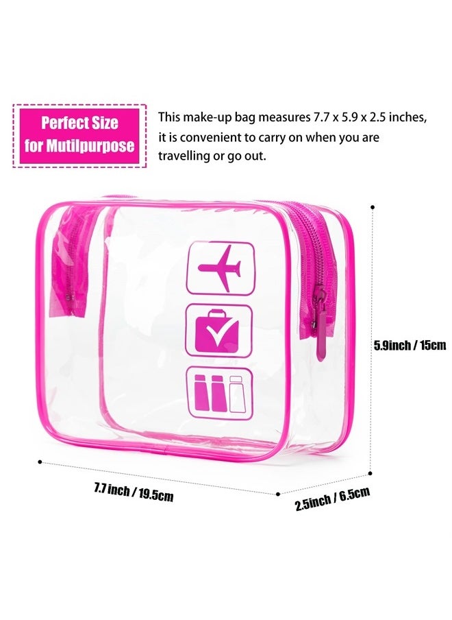 MODENGKONGJIAN - TSA Approved Toiletry Bag, 3 Pcs Clear Toiletries Bags Quart Size Travel Makeup Cosmetic Bag for Women Men, Carry on Airport Airline Compliant Bag (Rose Red) - Image 1