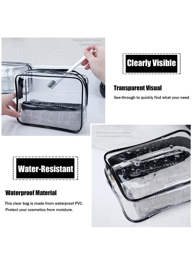 MODENGKONGJIAN - TSA Approved Toiletry Bag, 3 Pcs Clear Toiletries Bags Quart Size Travel Makeup Cosmetic Bag for Women Men, Carry on Airport Airline Compliant Bag (Rose Red) - Image 1