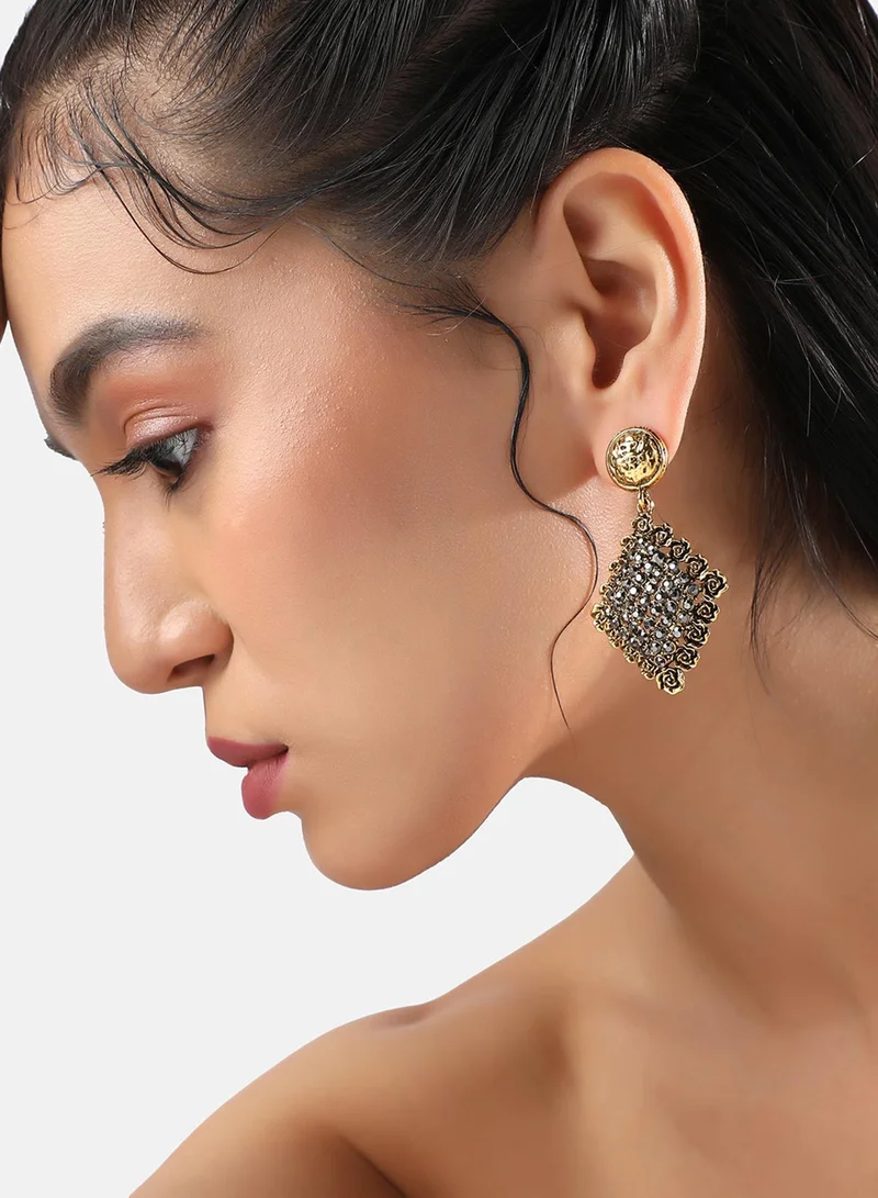 سوهي أقراط متدلية على شكل معين من الورود - كروم فضي