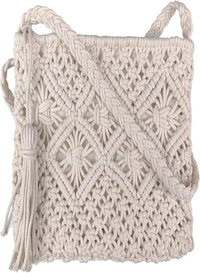 PARAH Boho Crossbody Handbag,Handwoven Cotton Rope Shoulder Bag,Summer Beach Clutches Bags for Women,Handmade Purse For Ladies (White) - Image 1