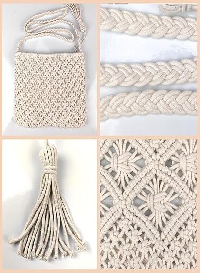 PARAH Boho Crossbody Handbag,Handwoven Cotton Rope Shoulder Bag,Summer Beach Clutches Bags for Women,Handmade Purse For Ladies (White) - Image 4