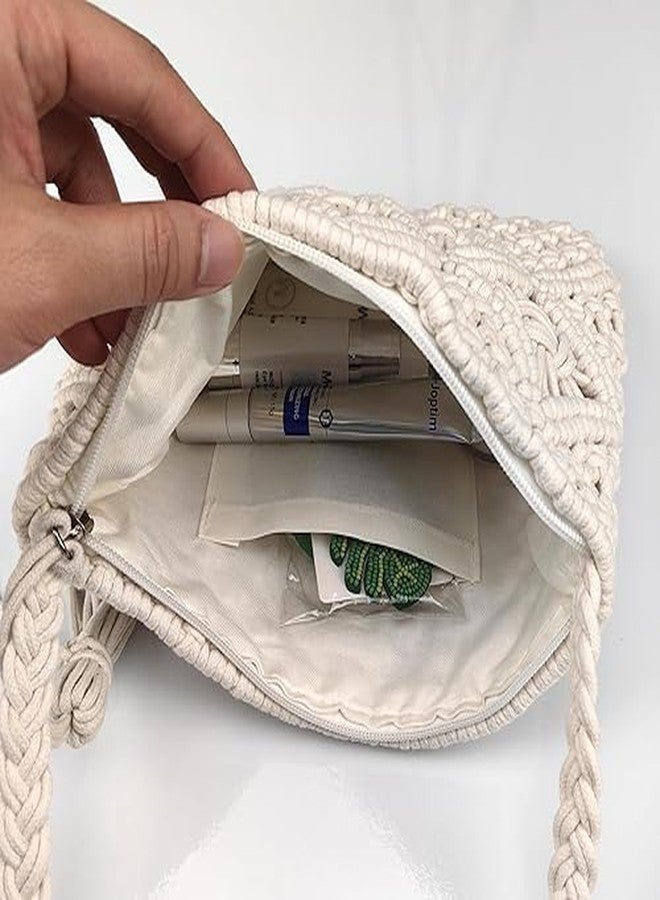 PARAH Boho Crossbody Handbag,Handwoven Cotton Rope Shoulder Bag,Summer Beach Clutches Bags for Women,Handmade Purse For Ladies (White) - Image 3