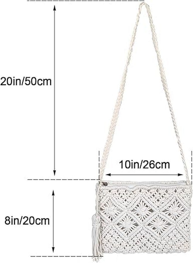 PARAH Boho Crossbody Handbag,Handwoven Cotton Rope Shoulder Bag,Summer Beach Clutches Bags for Women,Handmade Purse For Ladies (White) - Image 2