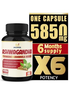 BMVINVOL (6 Months Supply) Ashwagandha Extract Capsules 5850 mg- 180 Capsules - Mood & Immune Support with St.John's Wort, Turmeric, Rhodiola Rosea Extract  - Image 1