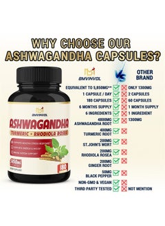 BMVINVOL (6 Months Supply) Ashwagandha Extract Capsules 5850 mg- 180 Capsules - Mood & Immune Support with St.John's Wort, Turmeric, Rhodiola Rosea Extract  - Image 4