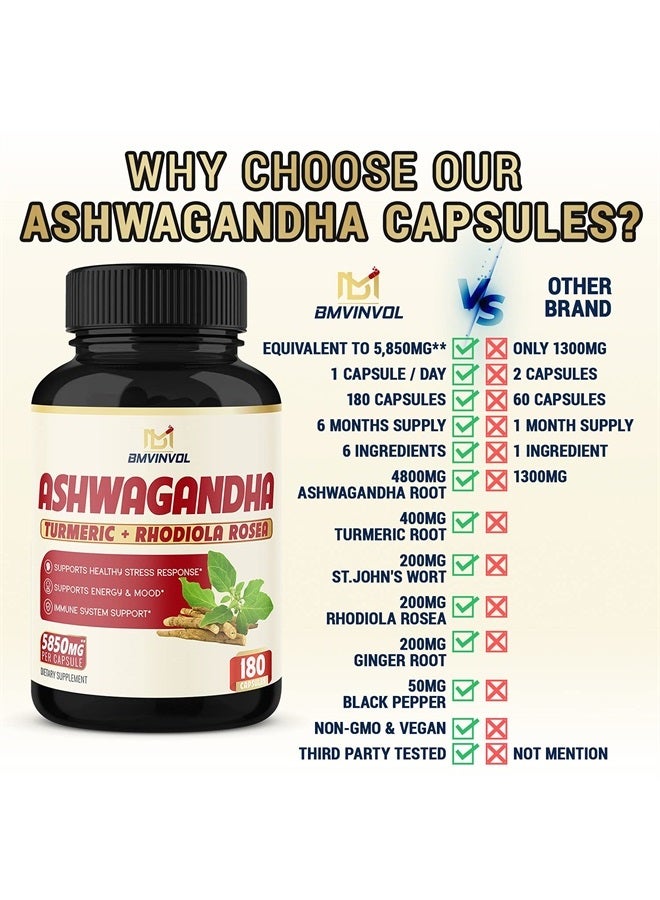 BMVINVOL (6 Months Supply) Ashwagandha Extract Capsules 5850 mg- 180 Capsules - Mood & Immune Support with St.John's Wort, Turmeric, Rhodiola Rosea Extract - Image 4