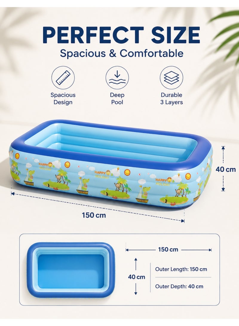 F.A.M.S Inflatable Kids Swimming Pool, 150 cm Wide Family Paddling Pool, 3-Layer Thick Durable PVC, Spacious Deep Water Play Pool for Kids, Indoor Outdoor Garden Summer Fun - Image 2