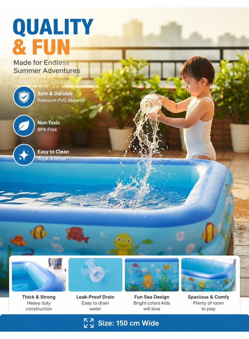 F.A.M.S Inflatable Kids Swimming Pool, 150 cm Wide Family Paddling Pool, 3-Layer Thick Durable PVC, Spacious Deep Water Play Pool for Kids, Indoor Outdoor Garden Summer Fun - Image 5