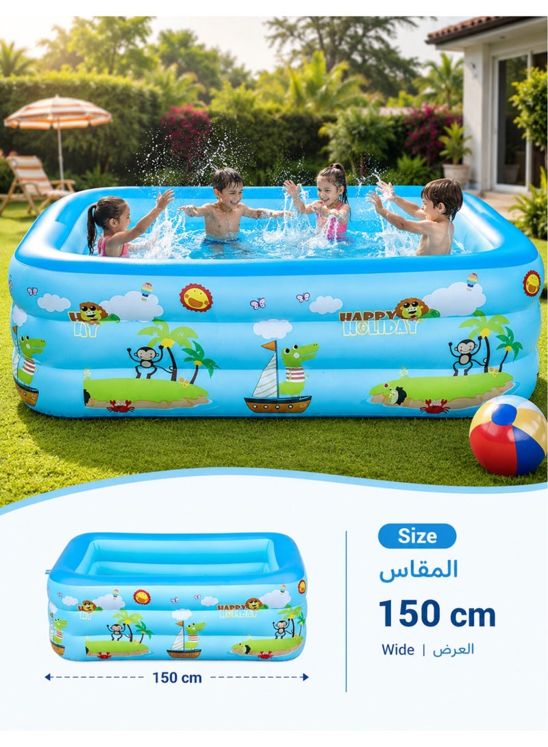 F.A.M.S Inflatable Kids Swimming Pool, 150 cm Wide Family Paddling Pool, 3-Layer Thick Durable PVC, Spacious Deep Water Play Pool for Kids, Indoor Outdoor Garden Summer Fun - Image 1