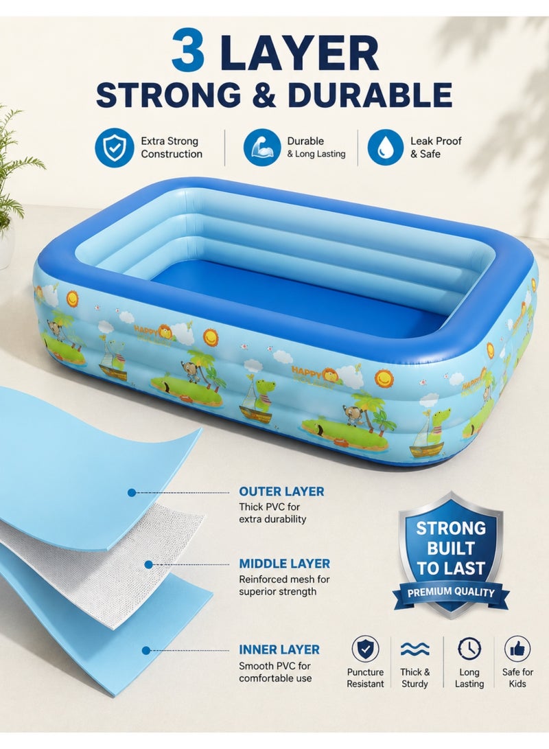 F.A.M.S Inflatable Kids Swimming Pool, 150 cm Wide Family Paddling Pool, 3-Layer Thick Durable PVC, Spacious Deep Water Play Pool for Kids, Indoor Outdoor Garden Summer Fun - Image 3