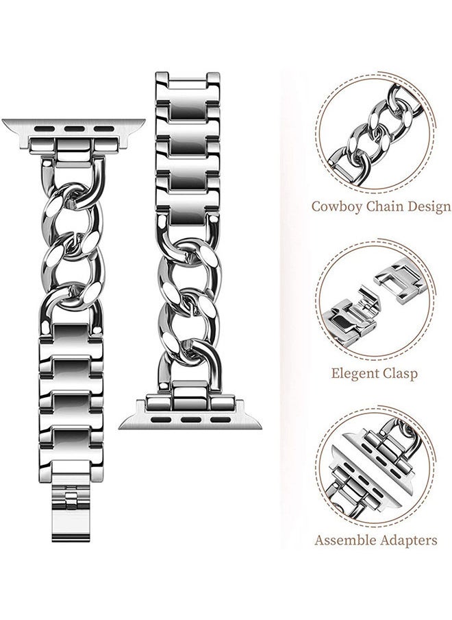 O Ozone - Stainless Steel Bands For Apple Watch Series 10 | Ultra 2 | 8 Ultra | 9 | 8 | 7 | 6, 49/46/45/44/42mm , Cool Chain Metal Wristband Strap- Silver - Image 1