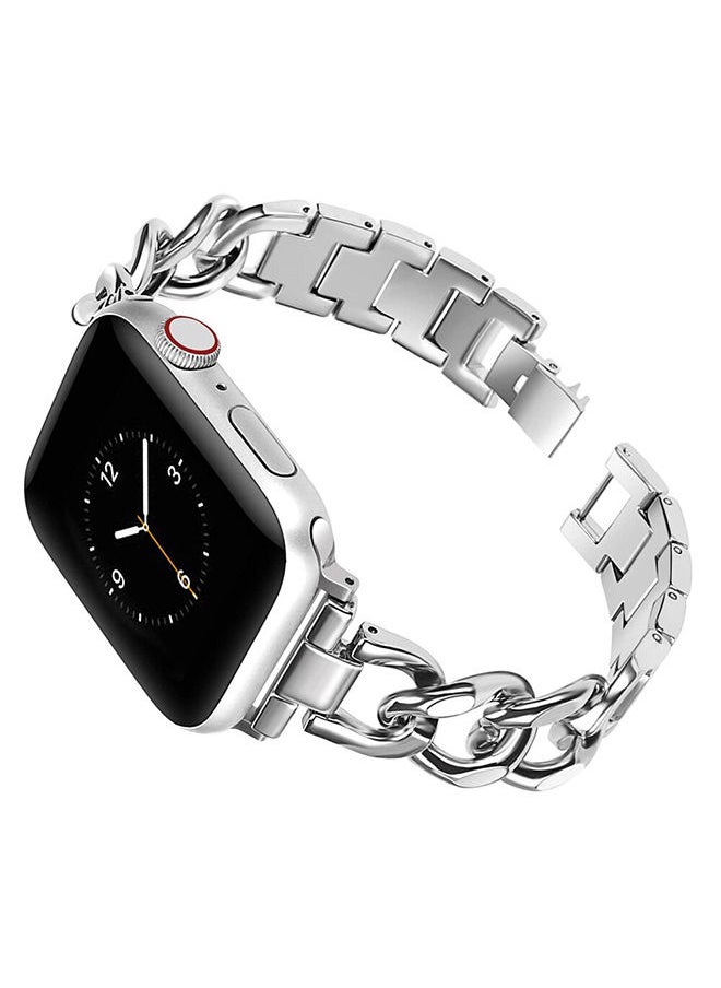 O Ozone - Stainless Steel Bands For Apple Watch Series 10 | Ultra 2 | 8 Ultra | 9 | 8 | 7 | 6, 49/46/45/44/42mm , Cool Chain Metal Wristband Strap- Silver - Image 1