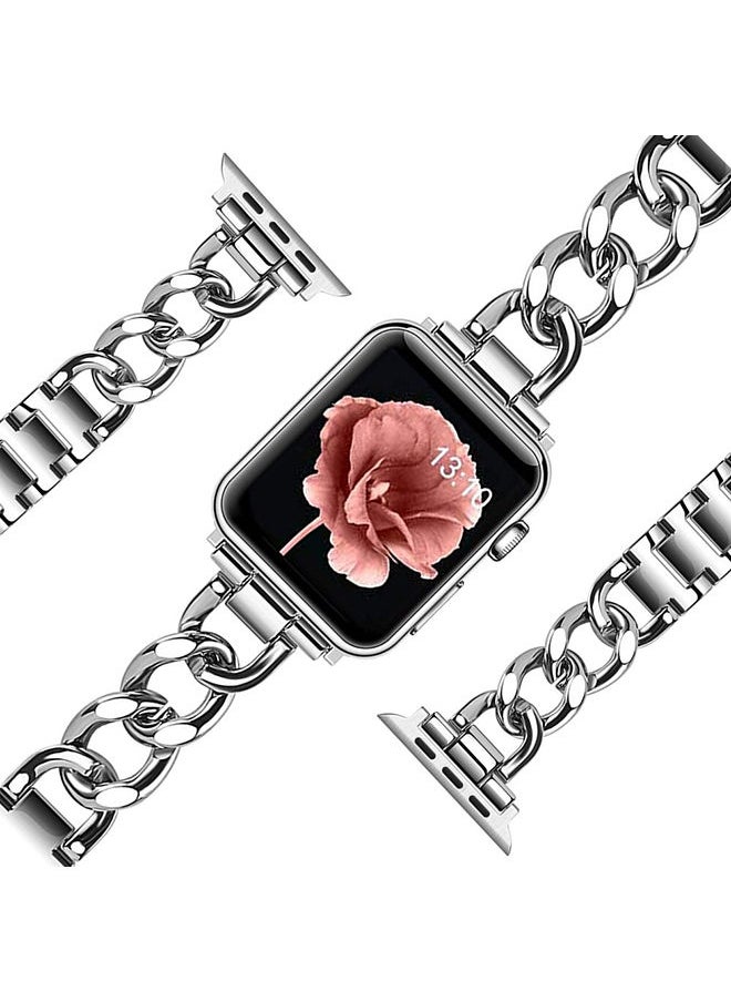 O Ozone - Stainless Steel Bands For Apple Watch Series 10 | Ultra 2 | 8 Ultra | 9 | 8 | 7 | 6, 49/46/45/44/42mm , Cool Chain Metal Wristband Strap- Silver - Image 1