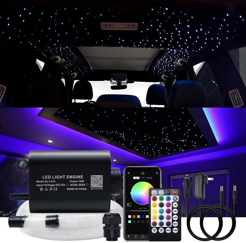 AKEPO 16W RGBW Fiber Optic Lights for Car & Home Music+APP Control Star Ceiling Light Kit, Sound Sensor Light Source with 28key RF Musical Remote and Fiber Cable 400pcs 0.75mm 6.5ft/2m - Image 1