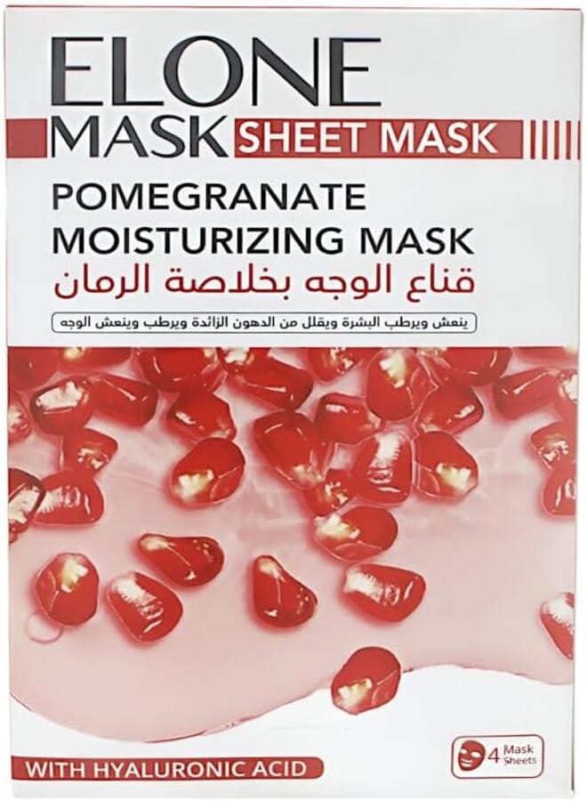 Elone Pomegranate Moisturizing Sheet Mask With Hyaluronic Acid 100% Natural Extracts-4 Sheets